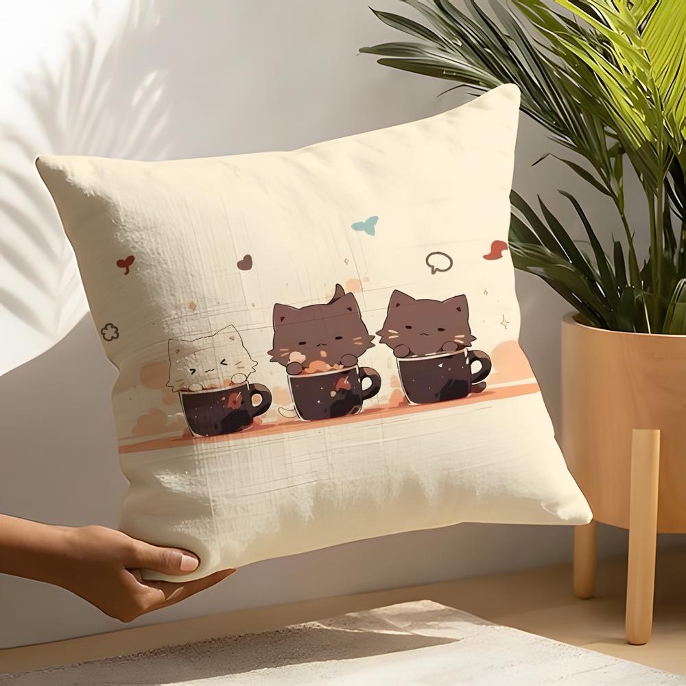 Cute Cartoon Plush Cat 4 Pillow Case Linen Cushion Covers For Decorative Sofa Home Pillows Case Car Chair Pillows Cases