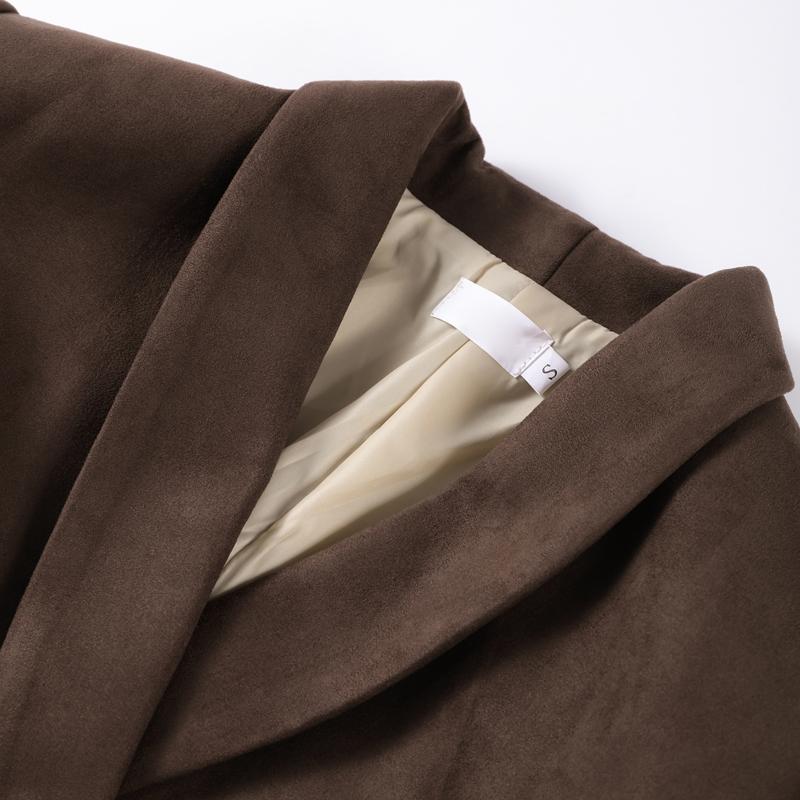 Dark Brown Suede Laplel Jacket Women's Warm Long Sleeve Commute Outerwear Retro British Style Temperament Jacket Autumn 2025