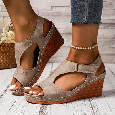 Sommer Neu 2025 Übergröße Sandalen Damen Nähen Atmungsaktiv Klettverschluss Hohler Keilabsatz Sandalen Damen