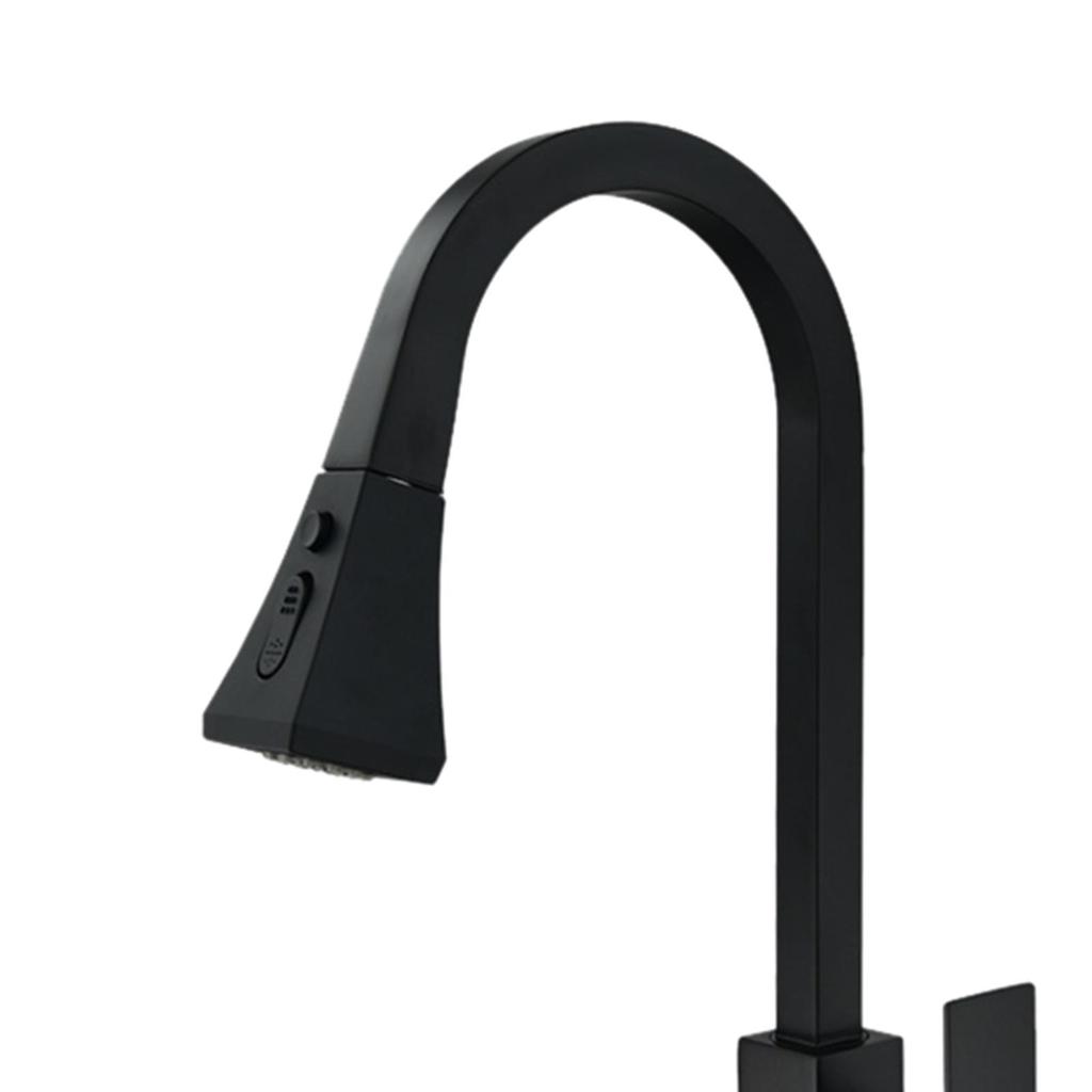 Pull Down Kitchen Faucet Single Level Steel with Sprayer Tap - Black