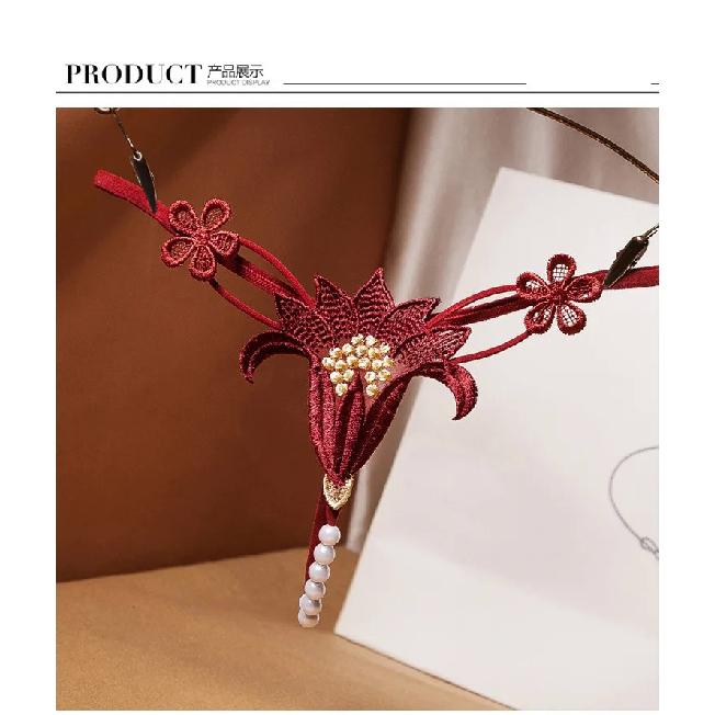Noua Broderie Floare Perla Chiloți Masaj Lenjerie Sexy Tanga Sex Femei Crotch Deschis