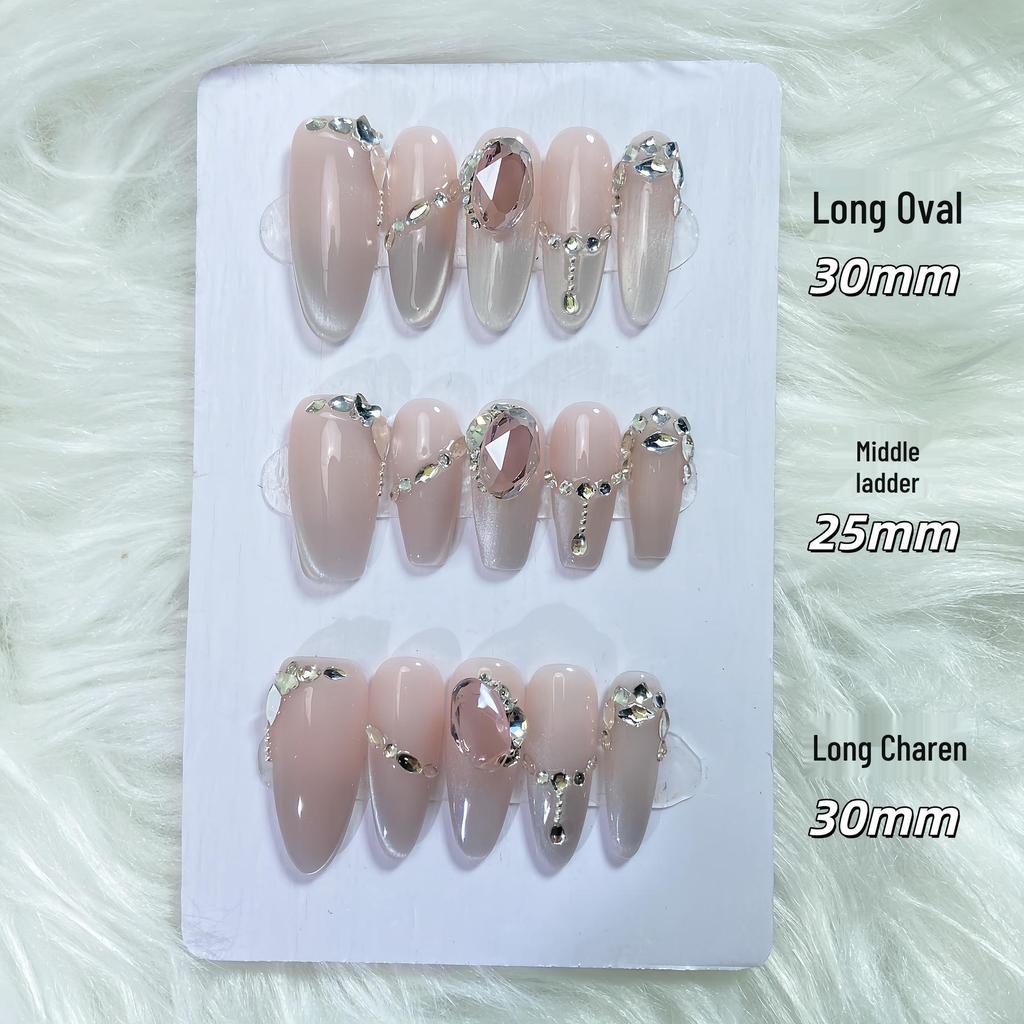 Handmade Silver Diamond Fairy Cat Eye Nails - Luxury Style, Ready Stock