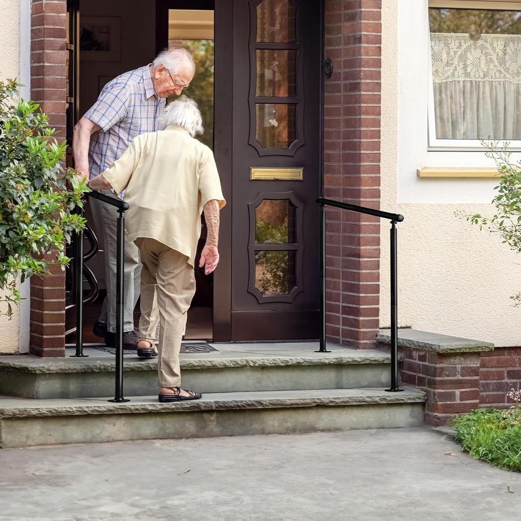 Metal Outdoor Step Handrails for 2-3 Steps - Black Porch & Deck Railing with Install Kit for Concrete/Patio