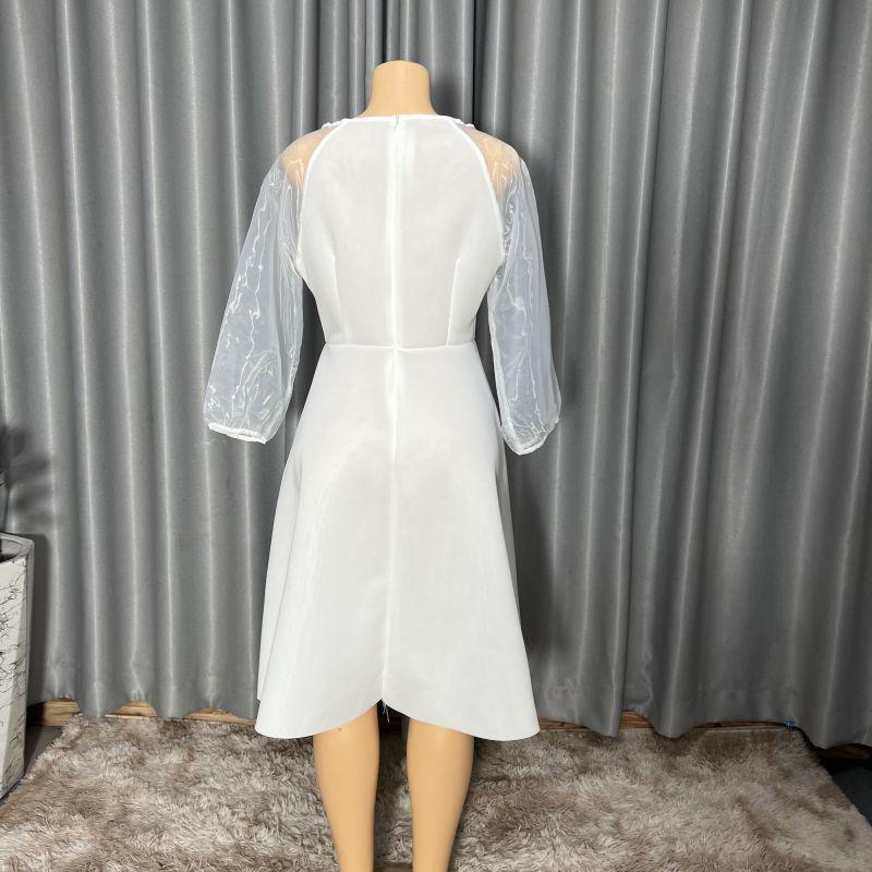 Damen Taillenbetonendes A-Linien-Kleid mit Puff- und Dreiviertelärmeln - Modisch und Bequem