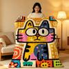 Art Graffiti Style Cat Throw High-Density Short Plush Blanket Soft Skin-Friendly for Sofa Nap Air-Conditioned Room