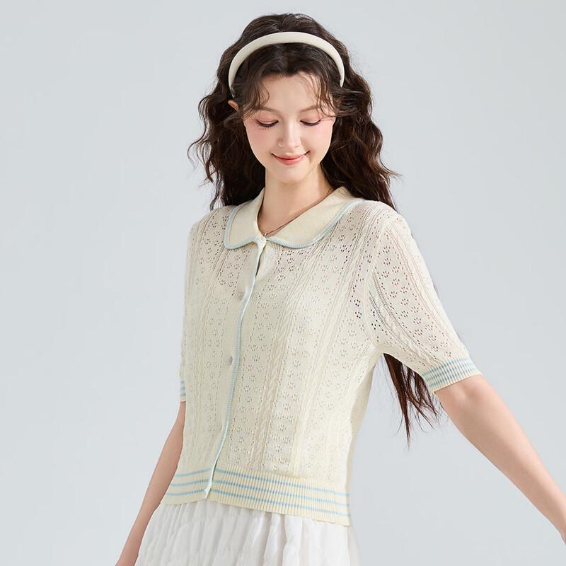 TonLion Women's Short Sleeve Lapel Cardigan