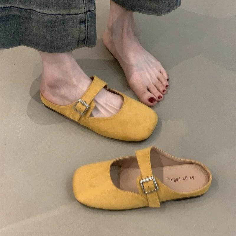 Gentle fairy baotou half slippers 2025 new French sweet and cute suede square head one pedal Boken shoes
