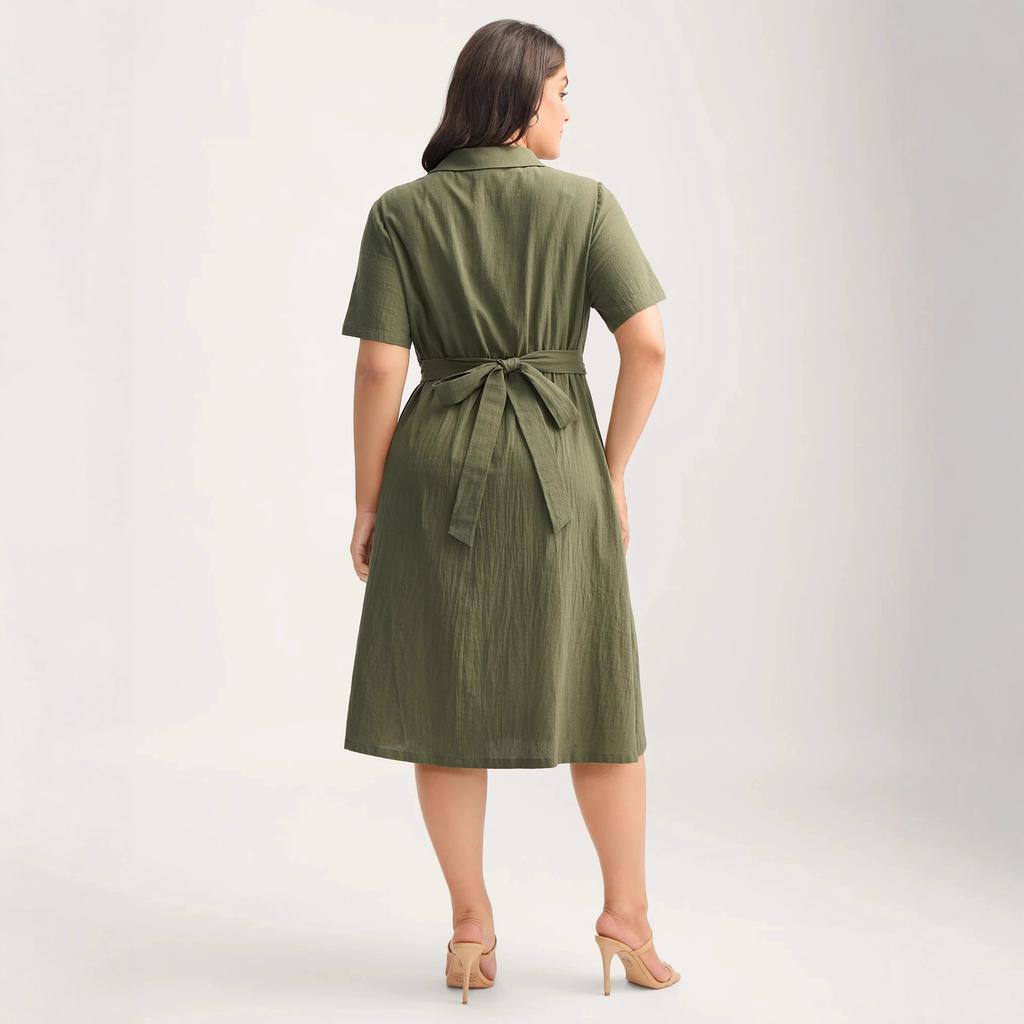 New Casual Button Dress Polo Collar Tie Short-sleeved Summer Dress