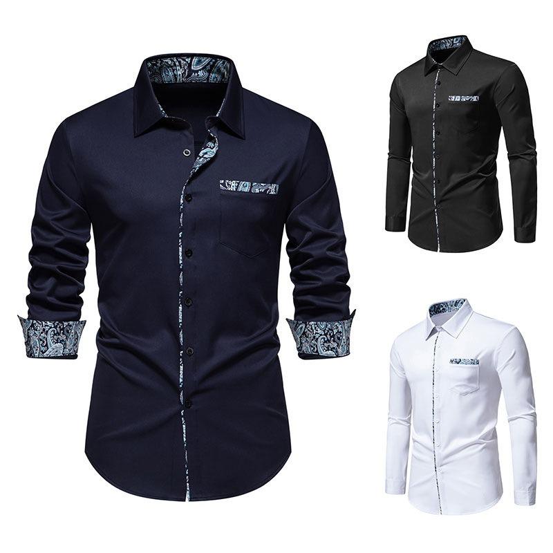 Frühlings Herrenmode Dreiecksausschnitt Kaschmirblume Colorblock Langarmhemd für Herren Hemden (Herren)