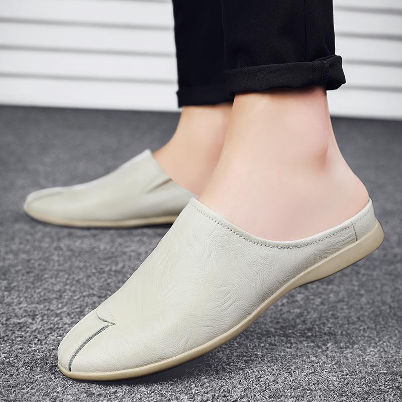 Luxus Designer Halbschuhe für Herren Leder Backless Loafers Slipper Herren Semi-Drag Freizeitschuhe Atmungsaktive Sommer Slip-On Flats