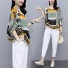 2 Piece Sets Women Casual Tops and Pants Summer Simple Style Vintage Embroidery Loose Female Suit