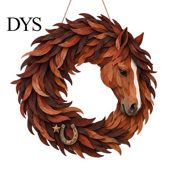 Festive Wall Hanging Decor for Home Rustic Horse Wreath Front Door, Western Farmhouse Head Durable Decorative Bedroom with Horseshoe, Handcrafted