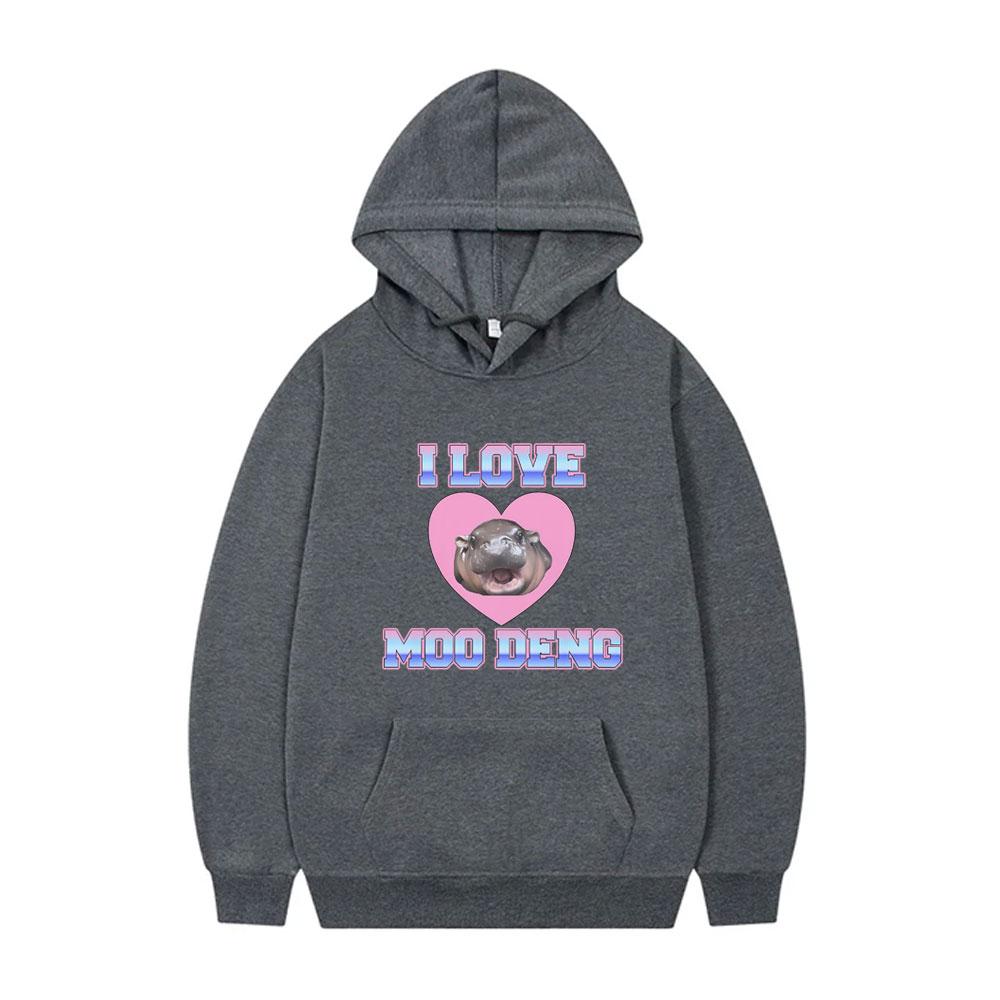 I Love Moo Deng Hoodie Funny Baby Hippo Meme Sportswear Men Women's Casual Oversized Hoodies Unsiex Fashion Brand Streetwear