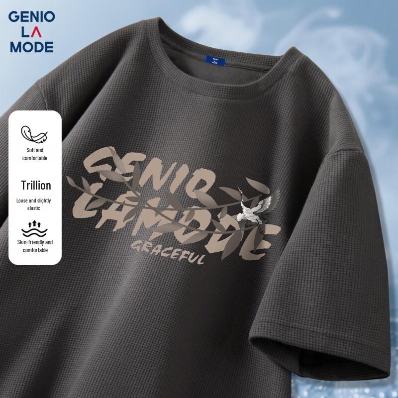 GENIOLAMODE Men s Heavyweight Waffle Knit Short Sleeve T-Shirt L