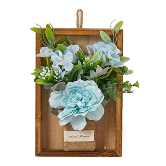 Artificial Plants Wall Decor, Rustic Farmhouse Wall Hanging Planter, Vintage Wood Framed Fake Plants Holder for Indoor Living Room, Kitchen, Bedroom