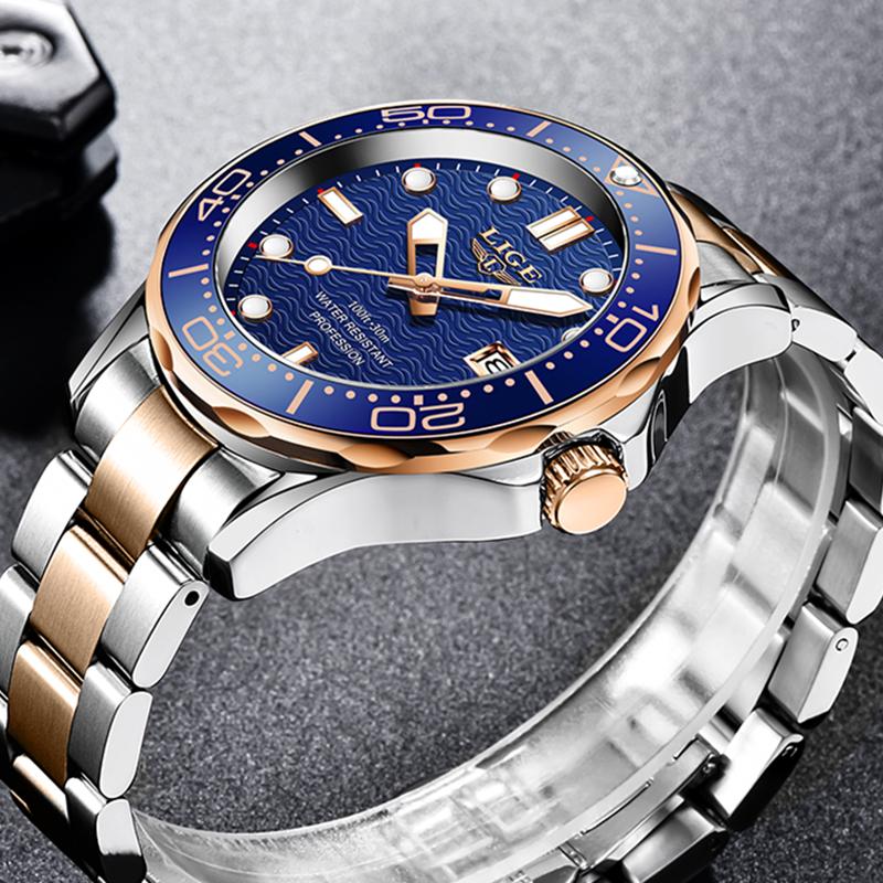 LIGE Top Brand Luxury Watch For Men Stainless Steel Waterproof Clock Sport Watches Mens Quartz Wristwatch Relogio Masculino