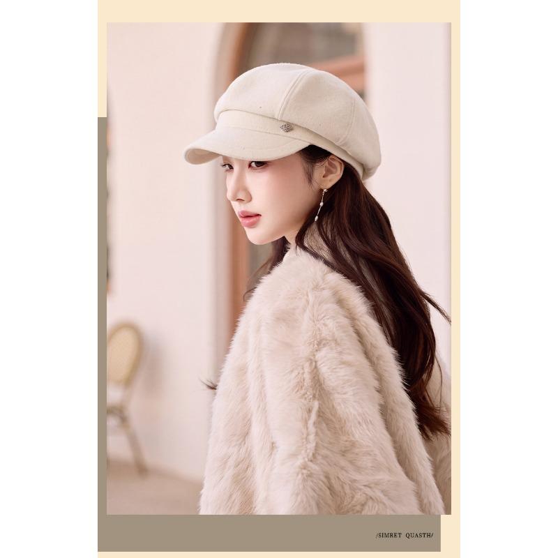 Autumn Winter Warm Versatile Newsboy Hat Wide Brim Octagonal Hat