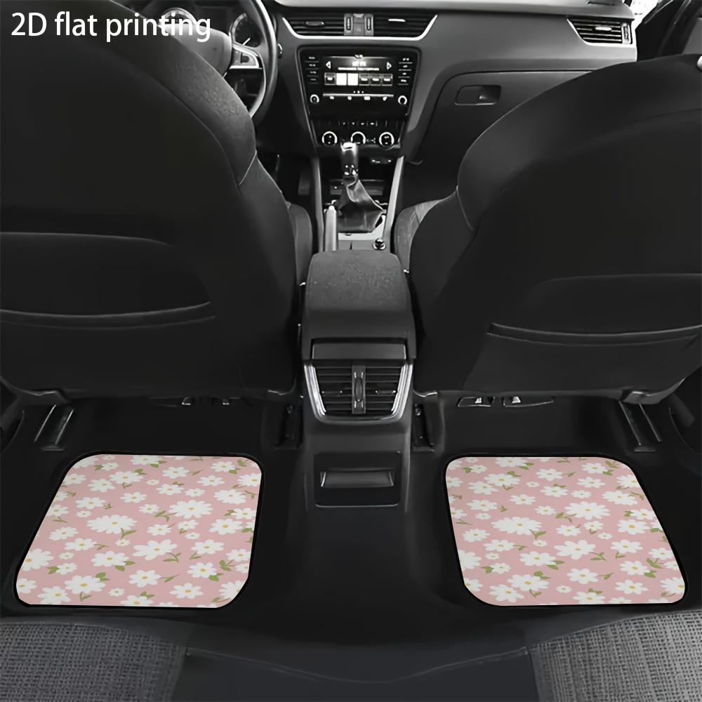 4pcs Car Floor Mats, Pink Background With Small White Floral Pattern, Universal Fit Car Mats, Material, Car Decorative Accessori