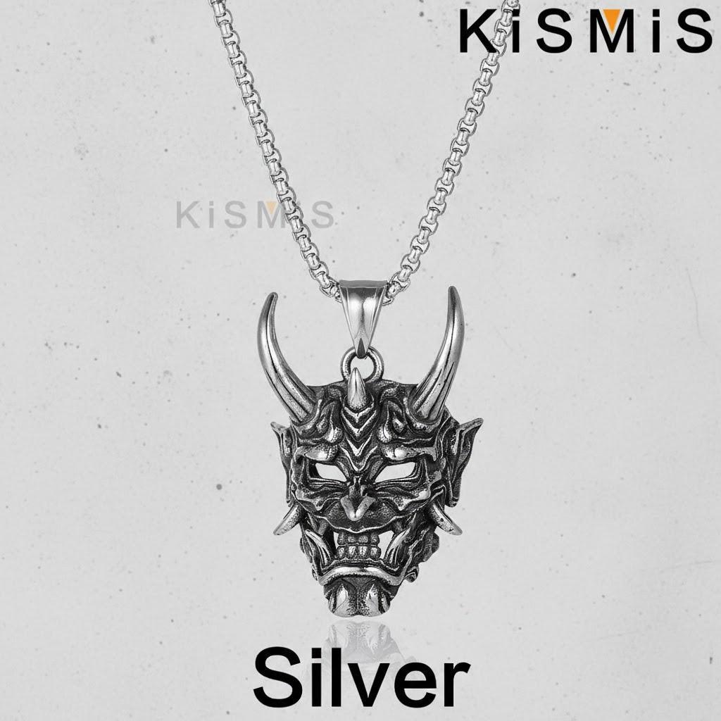 

1PC Gothic Punk Skull Pendant Necklace for Men Stainless Steel Evil Demon Horn Jewelry Halloween Gift серебряный