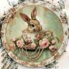 Vintage Metal Wall Art Rabbit Teacup Poster Kitchen Decor