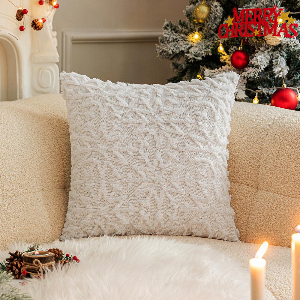 Weihnachts-Kissenbezug Plüsch Schneeflocke Weihnachtsbaum Gestickt Haar Wohnzimmer Sofa Kissen Festliche Party Dekoration Kissenbezug