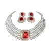 Multi-layer imitation pearl geometric rectangular crystal necklace earrings bridal choker diamond necklace collar women