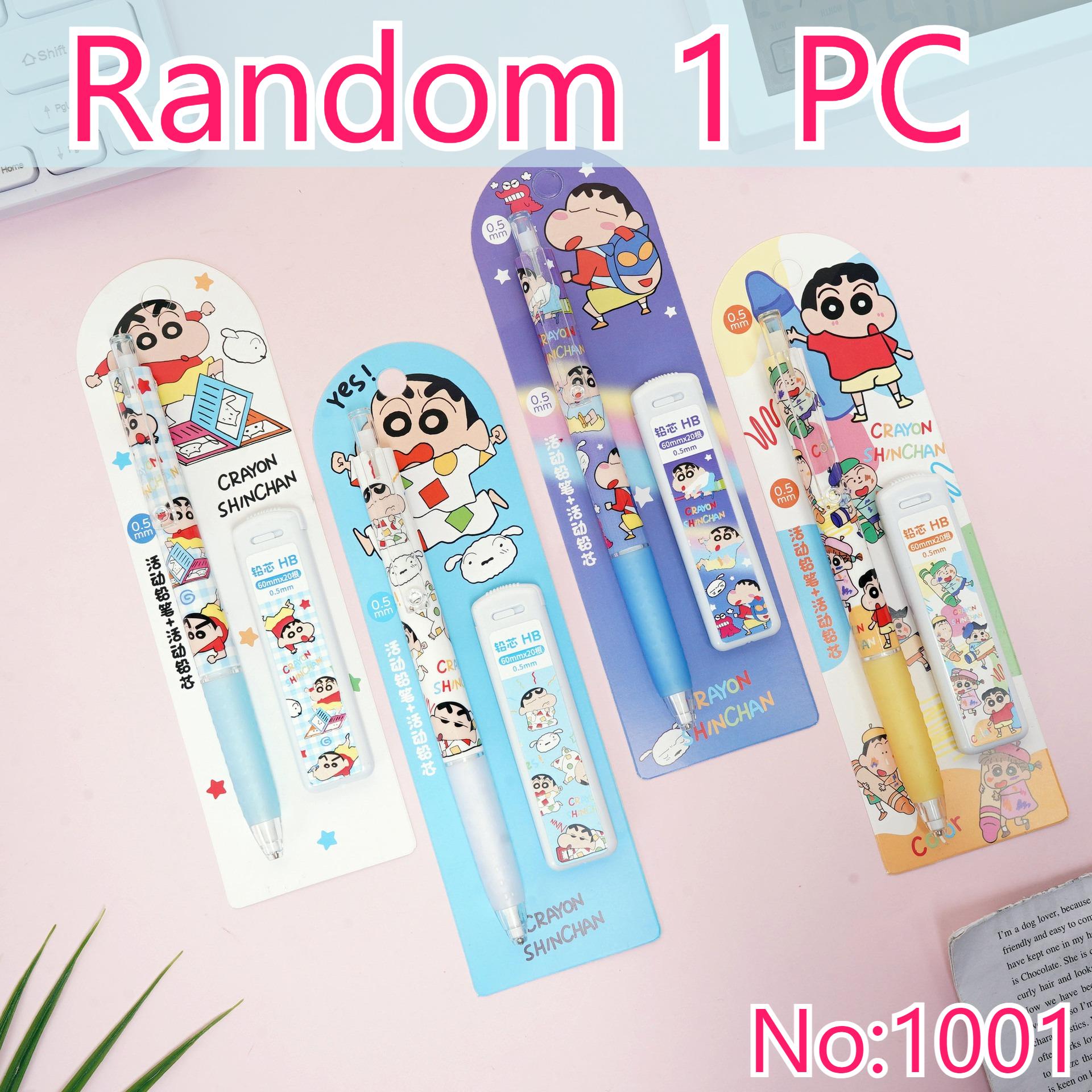 Crayon Shin-chan Mechanical Pencil Set Cute Cartoon Press No Sharpening Student School Stationery Gift Supplies 0.5mm Kid Friendly Entertaining Fun