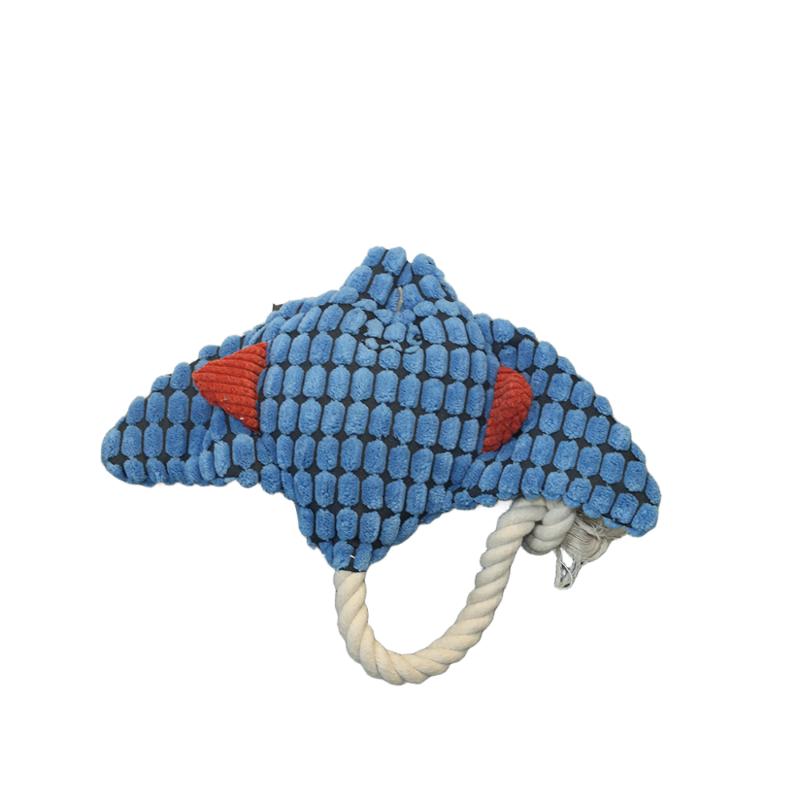 Plush Stingray Dog Toy with Rope, Interactive Squeaky Pet Chew Toy for Puppies, Durable Teeth Cleaning Tug-of-War Toy