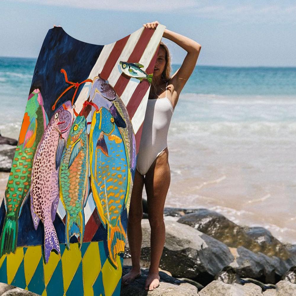Asciugamani da Spiaggia in Microfibra Colorati Sardina Aragosta Pesce Grande Asciugamano ad Asciugatura Rapida Asciugamani da Spiaggia Sabbia Asciugamano per Piscina per Viaggio Piscina Nuoto Yoga