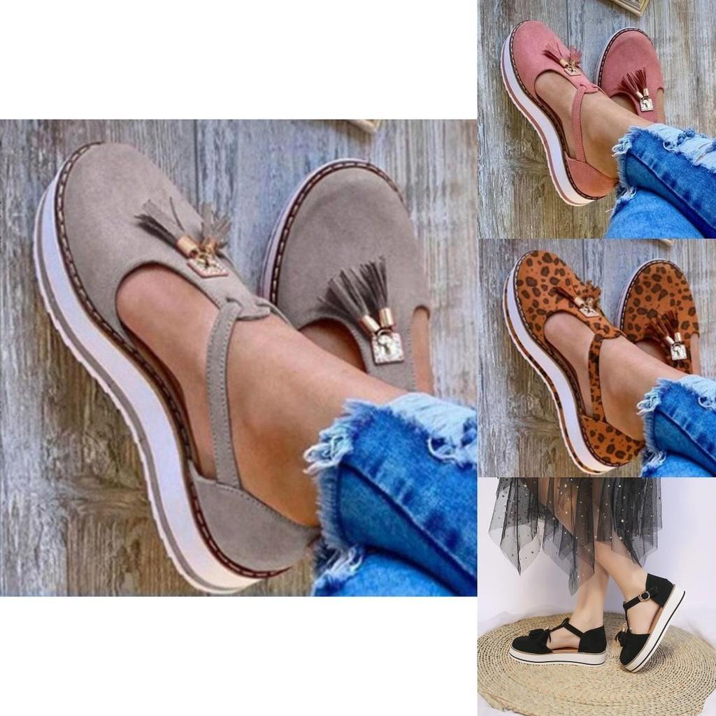 Elegant Women Tassel Round Toe Shoes Casual Flats With T-strap Gladiator Design