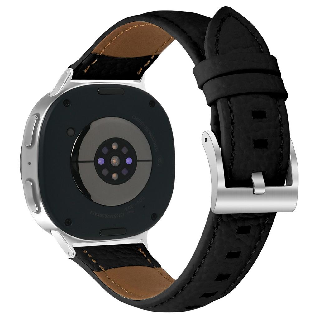 Litchi Texture Genuine Cow Leather Strap for Samsung Galaxy Watch8 Classic 46mm/Watch8 44mm/40mm Pointed-End Watch Band with Silver Buckle