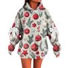Ladies' Christmas Printed Bow Long Sleeved Loose Fitting Headband With Rope Hooded Sweatshirt Top