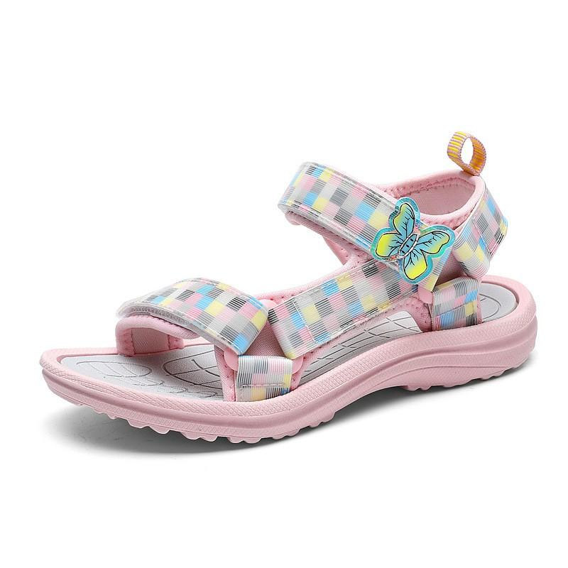 Girls Sandals With Closure Soft MD Sole Anti-Slip Beach Shoes Kids 4-12 Years Solid Soft Sole Kids Sandals розоватый