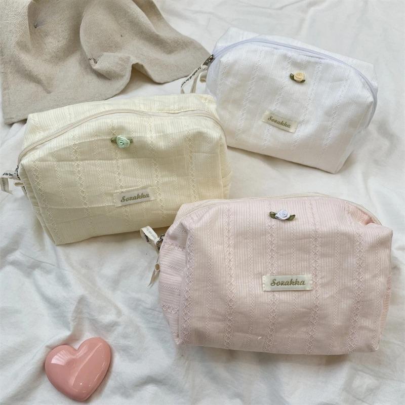 Cute Cosmetic Bag Yellow Pink White Makeup Pouch Portable Travel Toiletry Cosmetic Organizer Storage Bag for Women