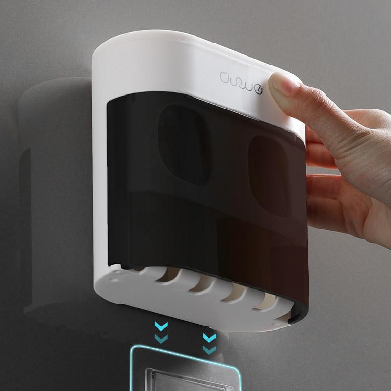 Wall Mounted Toothpaste And Toothbrush Holder With Magnetic Closing Function For Convenient Oral Care