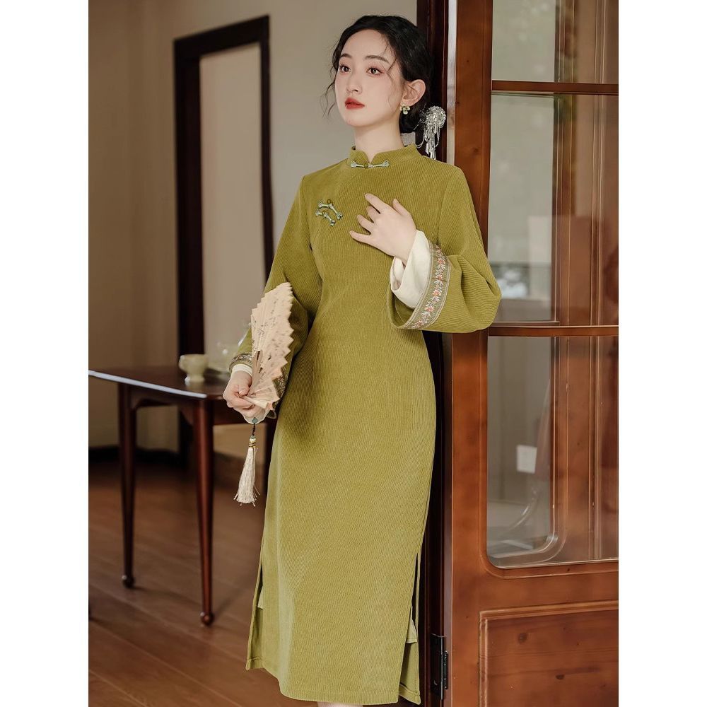Chinese Style Suit Plus Velvet And Thickened Cheongsam Temperament