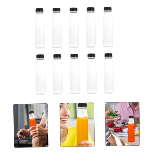 JECOMPRIS 10-Piece Empty Clear Food-Grade Plastic Bottles with Lids for Juice, Water, and Beverages, with Sealed Screw Caps