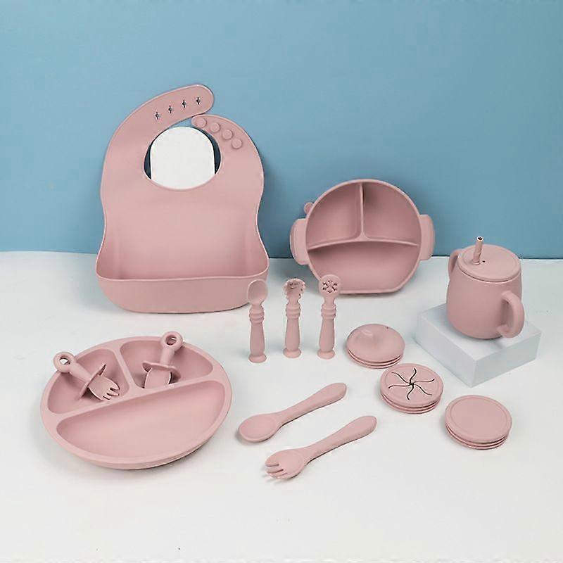 Silicone Children's Tableware Set Baby Feeding Supplementation Tableware Slipper Sucker Bowl Spoon Dinner Plate Bib 15 Piece Set