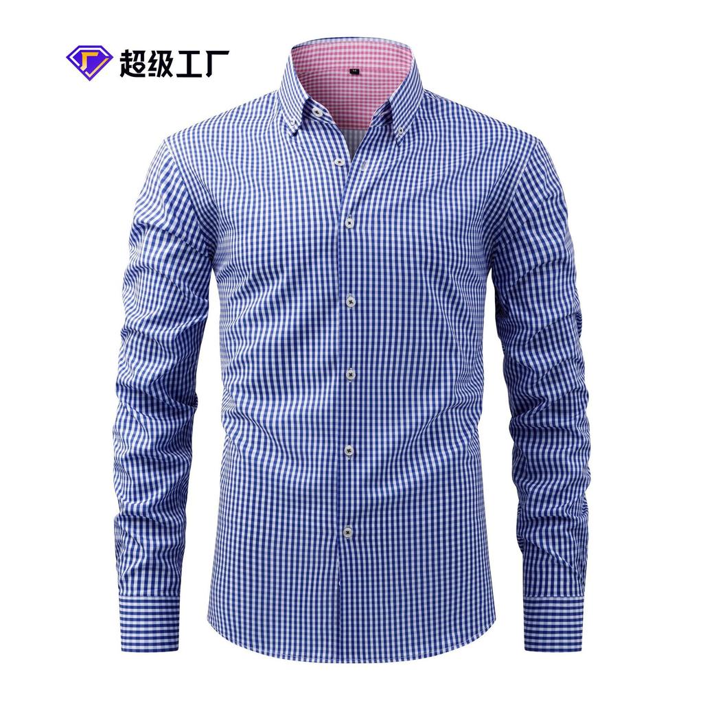 Fashion Printed Long-sleeved Shirt Men's Lapel Casual Versatile Plaid Printed Button Loose Top