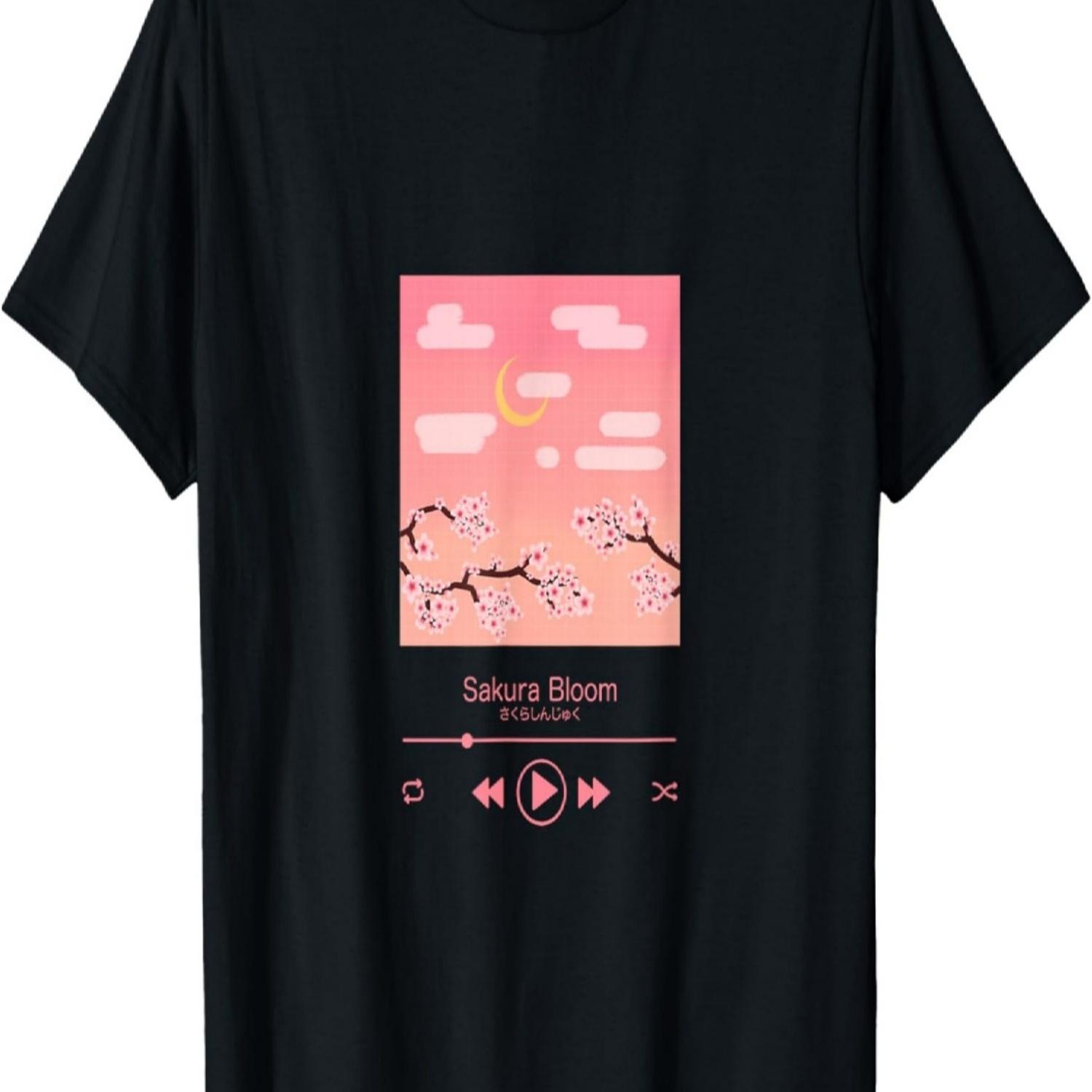 Pink Sakura Bloom Music Player  Cherry Blossom Tree T-Shirt S чёрный