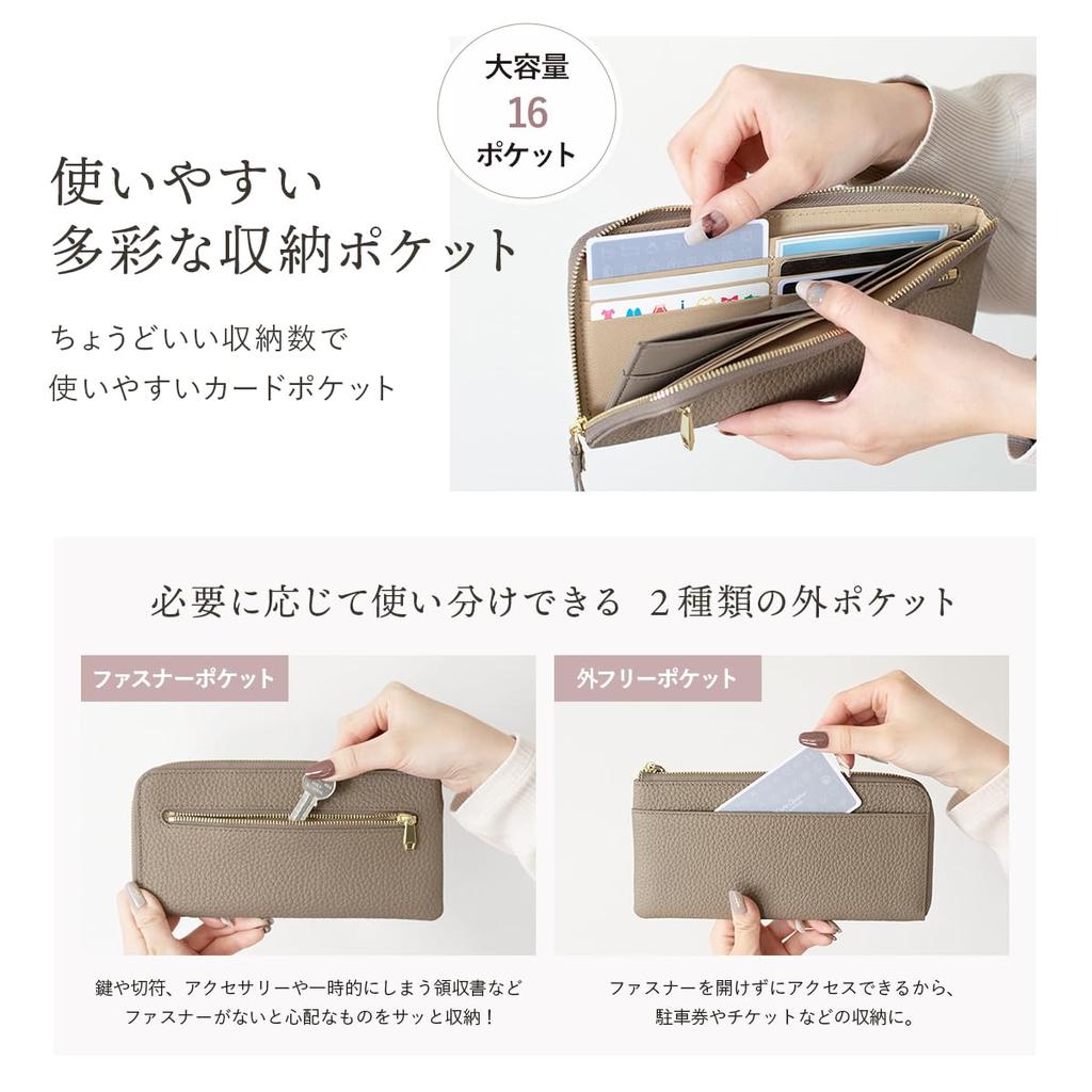 RafiCaro Long Genuine Large 20 Card Exterior Coin Silver Women's L-Zip Wallet, Leather, Capacity, Slots, Pocket, Purse, Slim, Lightweight,