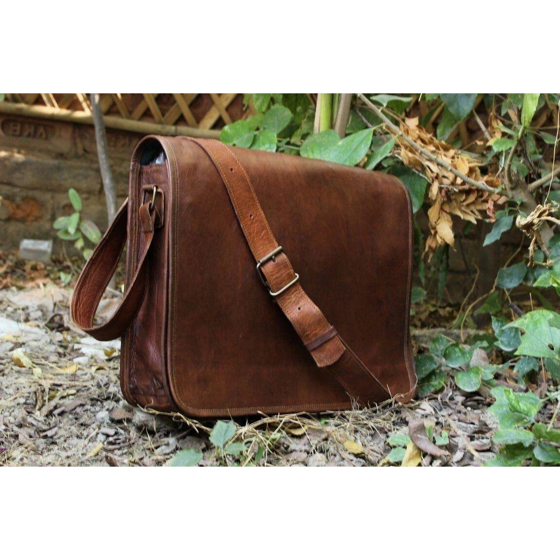 

Bag Vintage Leather Messenger Shoulder Genuine Mens Laptop Men Satchel Briefcase 13 x 10 x 4 in