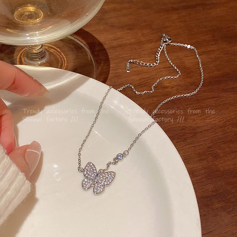 Spring and summer burst full of zirconium butterfly necklace women's light luxury titanium steel collarbone chain Spice girl accessories