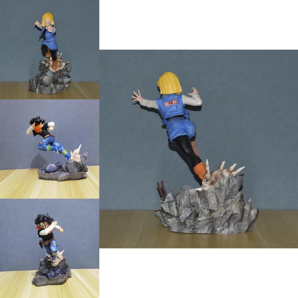 Super Saiyan Shadow Gk Future Warrior Pvc Figure Of Arm-broken Gohan Vs Android 18 Boxed Collectible