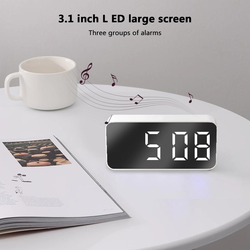 LED Mirror Table Clock Digital Alarm Mini Home Decorative Electronic Digital Alarm Display Time Night Light Desktop USB Clock