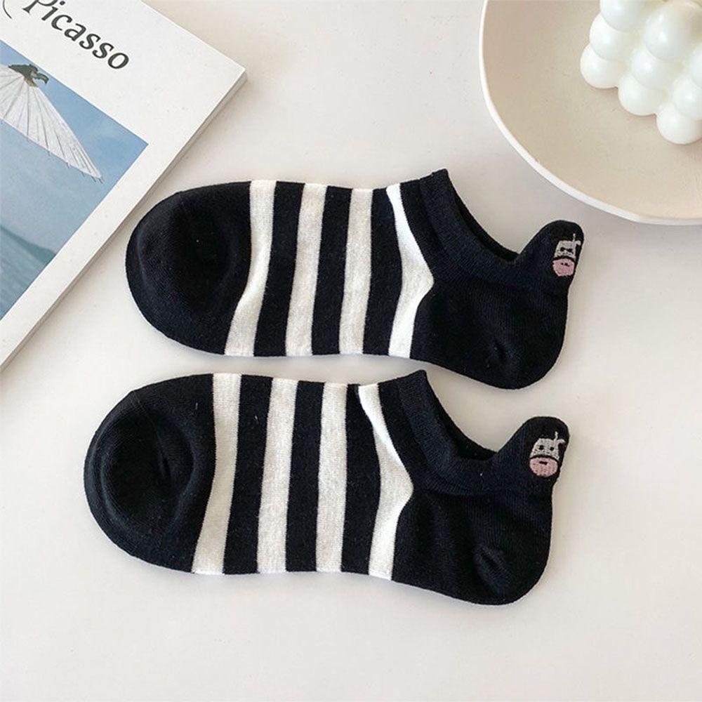 Cute Cartoon Spring Summer Super Thin Boat Socks Ankle Short Socks Women's Socks Striped Cow Socks