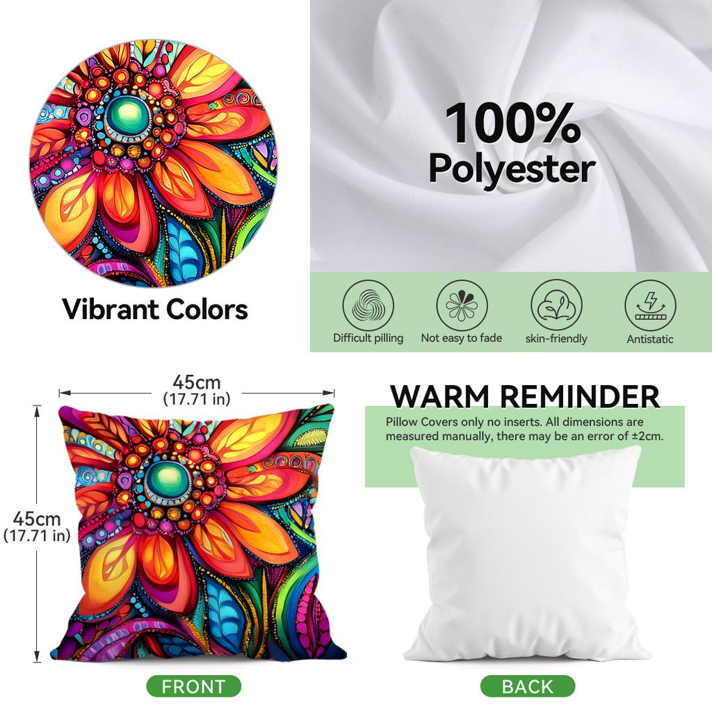 Vibrant Mexican Flowers Pillowcase Printed Polyester 45x45cm Throw Pillowcover Decorative Sofa Cushion Pillowslip Home Decor