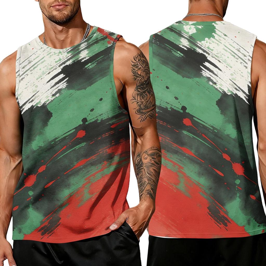 Herren Ärmelloses Tanktop Lässig Trendig Farbspritzer-Print Atmungsaktiv Sportliches Muskelshirt Leichtes Sommer-Trainingsweste