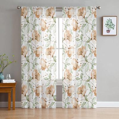 Cortinas de tul transparentes con diseño de plantas y flores para sala de estar, cocina, decoración navideña para el hogar