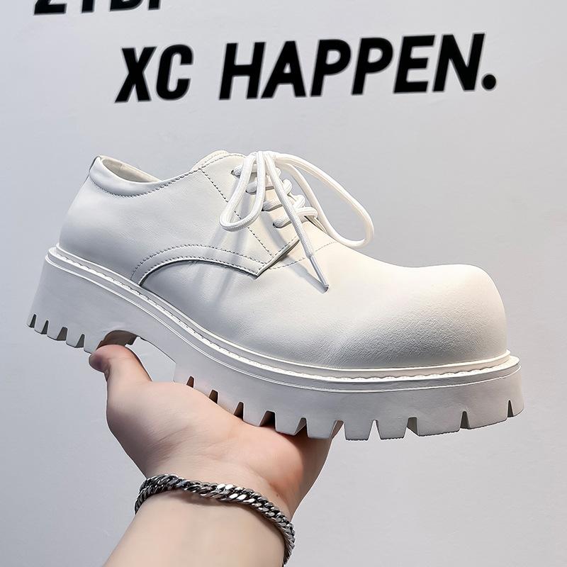 

Big head leather shoes men s summer casual retro derby shoes dress British style white wide feet trendy shoes 1026-A 38 белый
